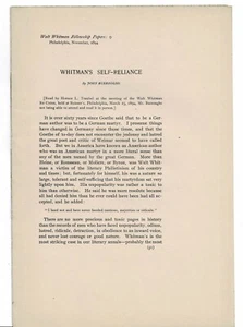 SELTEN 1894 1. AUFLAGE WHITMANS SELBSTSTÄNDIGKEIT von JOHN BURROUGHS - Walt Whitman - Bild 1 von 2