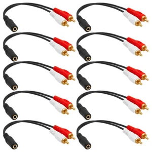 10PCS 3.5mm Audio to 2 RCA Cable 1/8" Stereo Female to 2RCA Male Y Splitter Aux - Picture 1 of 5