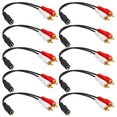 10PCS 3.5mm Audio to 2 RCA Cable 1/8" Stereo Female to 2RCA Male Y Splitter Aux - Image 1 of 4