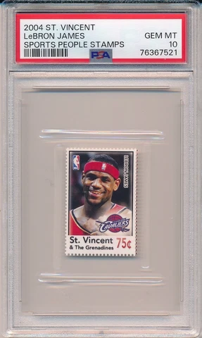 2004 St. Vincent Sports People Stamps Lebron James RC Stamp PSA 10 GEM POP 1 ! Cover