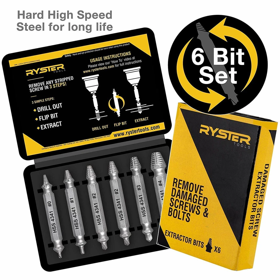 RYSTER TOOLS Damaged Screw Extractor - Remover for Stripped Head Screws, Nuts & Bolts
