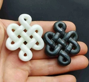 Knot,carved,natural white/black green Jade stone pendant,Amulet rope necklace W1 - Picture 1 of 6