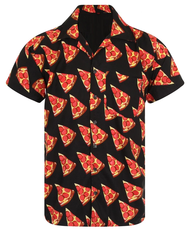  PIZZA HAWAIIAN SHIRT STAG LOUD MENS ALOHA FOOD CRUST BBQ TAKEWAY BEER FRIDAY UK - Image 1 of 1
