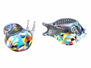 Art glass Bird Fish Figurine Colorful set Clear - Picture 1 of 11
