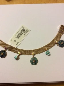 $65retired Betsey Johnson Skull & Roses Gold Tone Flex Bracelet BT 6 - Picture 1 of 1