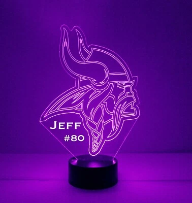 Logotipo de Minnesota Vikings, Lámpara de Luz Nocturna LED, Personalizada GRATIS, Lámpara Deportiva  Foto 1 de 4