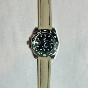 TAN/BEIGE High Quality Real Sailcloth Waterproof Watch Strap GREEN/BLACK Stitch - Picture 1 of 6