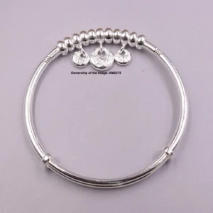 Pure 999 Fine Silver Women's Bracelet Adjustable Bangle 2.36inch Lucky Charm - Picture 1 of 6