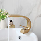 Bathroom Sink Faucet Brushed Gold Curved Single Handle&Hole Mixer Tap Deck Mount