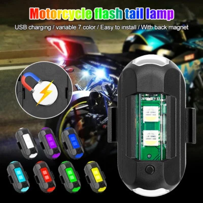 USB CHARGING MAGNETIC 7COLORS LED AIRCRAFT STROBE LIGHTS MOTORBIKE WARNING LIGHT - Image 1 of 4