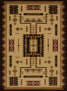 Ivory Native American Carpet Patchwork Lines Bordered Diamonds Olefin Area Rug - Picture 1 of 3