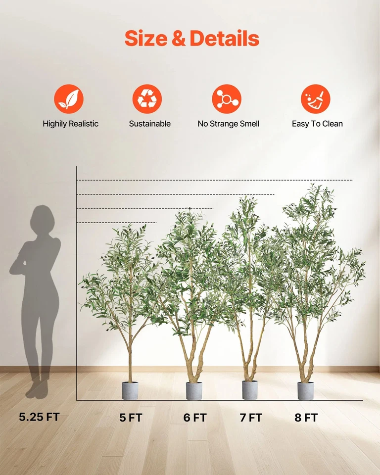VEVOR 5FT Artificial Olive Tree Tall Fake Plant with Black Pot for Home Office