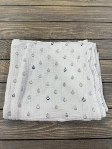 Hudson Baby Anchor-Print Muslin Swaddle Blanket 40x46 In 100% Cotton - Picture 1 of 3