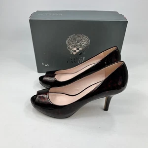 Vince Camuto Kira Womens Peep Toe Dark Red Patent Leather Heels UK 4.5 - Picture 1 of 15
