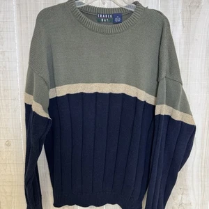 Vtg Trader Bay Made In USA Striped Sweater Cotton Pullover Crew Neck Knit Medium - Picture 1 of 7