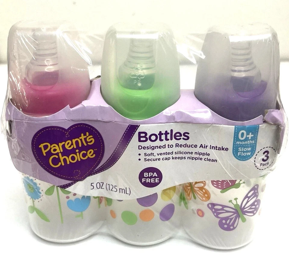 Parent's Choice Slow Flow 5oz Multicolor BPA Free Baby Bottles Newborns 0+M 3PK - Image 1 of 1