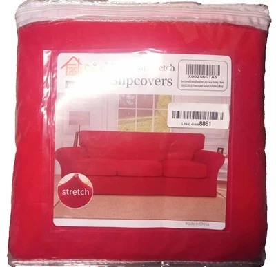 Easy Going 超大 3 件弹力抓绒柔软双人沙发套,红色 — 第 1/4 张图片