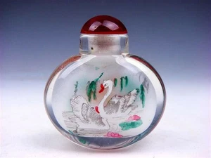 Peking Glass Inside *Swans & Ducks* Reverse Hand Painted Snuff Bottle #11212001 - Imagen 1 de 5