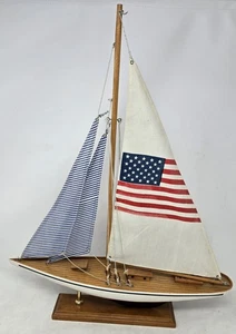 20" Sailboat Figurine Wood Cloth On Mount USA Flag Regatta Race - Picture 1 of 13