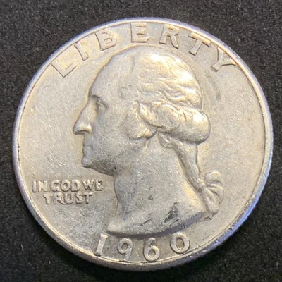 1960 US Quarter 90% Silver! No Mint Mark! Brilliant Bright Color - Image 1 of 4