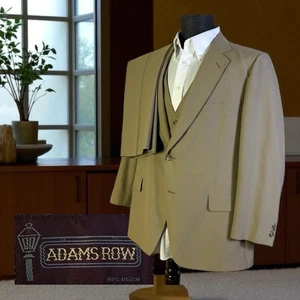 Traje Adams Row Vintage 3 Piezas Hombre 46R 40x29 Beige Sólido - Imagen 1 de 15