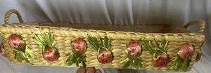 Vintage Casserole Woven Raffia Straw Rectangle Basket Embroidery Hand Made - Picture 1 of 7