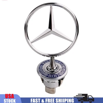 Fit For Mercedes Benz S E C W Front Blue Alloy Ornament Mounted Star Emblem 44mm — 第 1/4 张图片