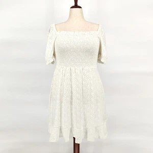 Michael Kors Women White Eyelet Jersey Smocked Summer Peasant Dress Size XL - Picture 1 of 6