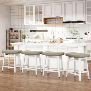 4 pc 24'' Saddle Bar Stools Kitchen Counter Height Barstools with Solid Wood Leg - Picture 1 of 8