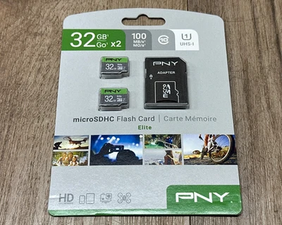 PNY 32GB X2 Elite UHS-I microSDHC Memory Cards ~ Fast Shipping ~ Factory Sealed~ - Image 1 of 4