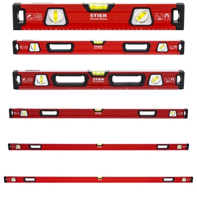 STIER Premium Wasserwaage mit Magnet und drei Libellen Spiegel-Lotlibelle