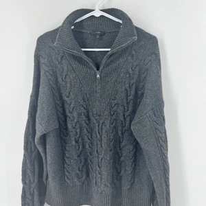 J Crew Men's Charcoal Grey Cable Knit Quarter Zip Sweater Size Medium - Picture 1 of 7