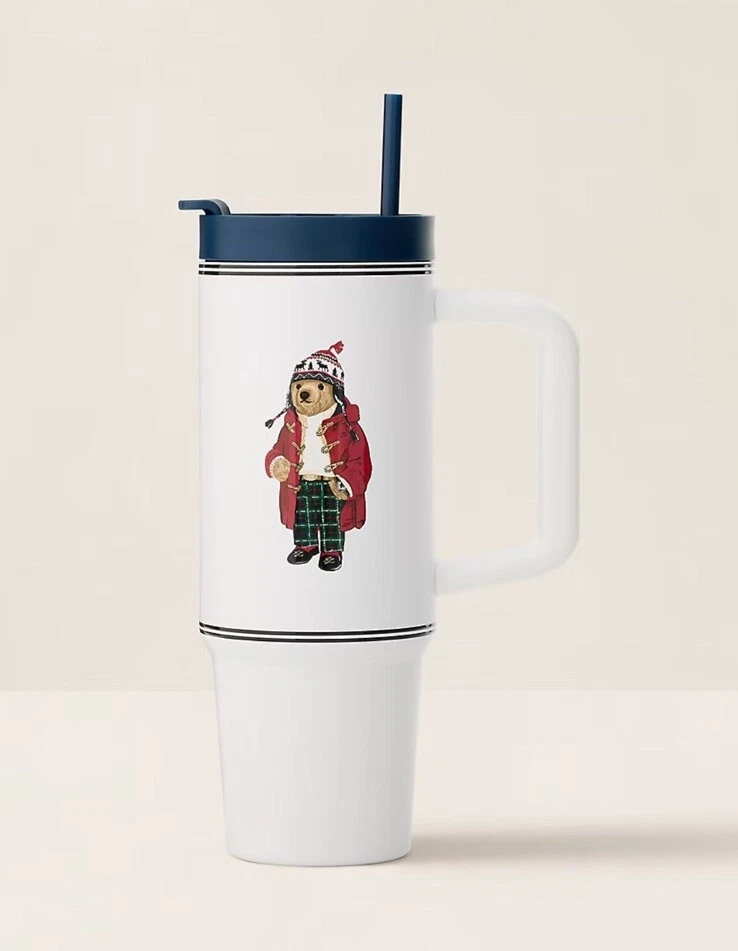 POLO RALPH LAUREN White Holiday Polo Bear Water Bottle & Straw Cold Cup Tumbler - Image 1 of 1