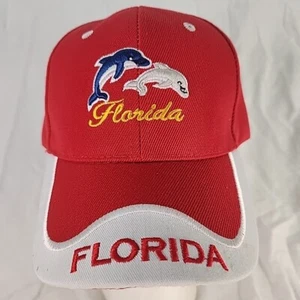 Cap Florida Red White Hat 2 Dolphins embroidered Two Tone Bill Adjustable READ - Picture 1 of 9