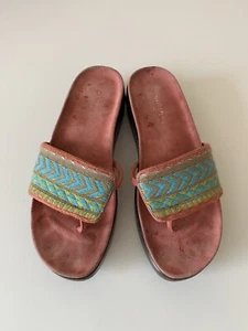 Donald J Pliner Fifi Walnut Leather Beaded Slides Women’s Sz 8 M Platform Shoes - Picture 1 of 11