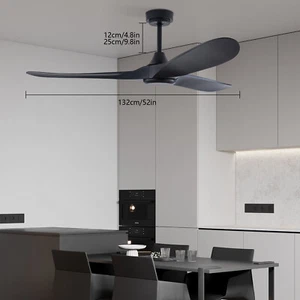 52" Flush Mount Solid Wood Ceiling Fan with Light 3 Speed Quiet DC Motor 3 CCT - Picture 1 of 20
