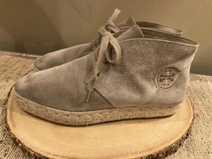 Tory Burch Rios Tan Suede Leather Espadrille Chukka Lace Up Ankle Boots Sz 9.5 - Picture 1 of 12