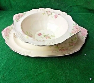 Vintage TS & T Taylor Smith Taylor zwei Blumen Servierschüssel 8,5" ovale Platte 13" - Bild 1 von 9