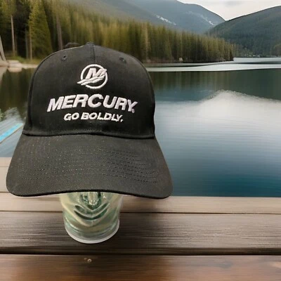 Mercury Marine Hat Cap Go Boldly Black Boats Fishing Embroidered Strap Back - Image 1 of 4