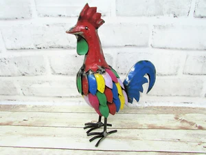 Rustic Small 9 Inch Tall Repurposed Scrap Metal Rooster Chicken Statue Home Farm - Picture 1 of 5
