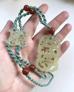 Vintage Estate Chinese Oriental Translucent White Jade Carved Bird Necklace - Picture 1 of 3