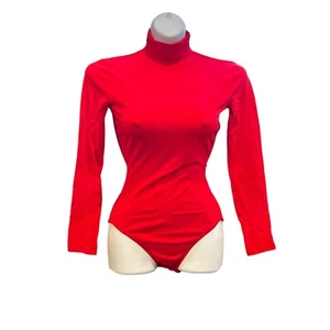 Vintage Danskin 6313 Red Mock Turtleneck Leotard Bodysuit Small Cheer Costume - Picture 1 of 11