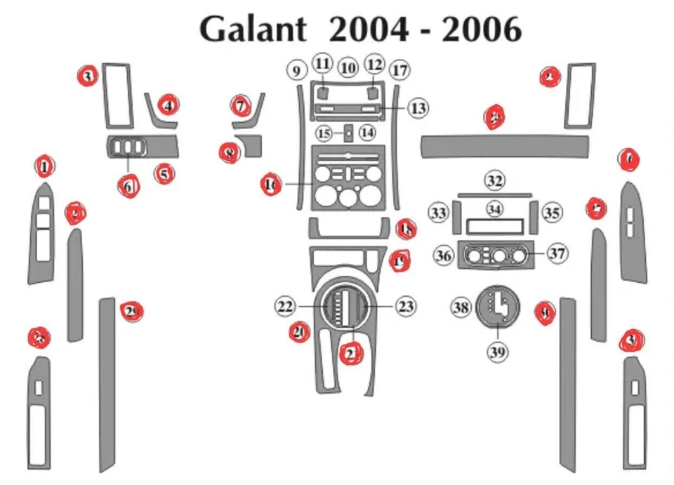 KIT DE MOLDURAS DE TABLERO PERSONALIZADAS MITSUBISHI GALANT 2004 2005 2006 EN TITANIO Foto 1 de 1