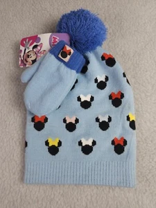 Disney Junior Minnie Mouse Blue Winter Hat Glove Combo Toddler Kids - Picture 1 of 8