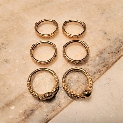 Pendientes piercings Huggie de aro pequeños enchapados en oro amarillo de 10 quilates Body Candy 3 pares Foto 1 de 3