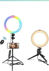 10.2" Selfie Ring Light With 65" Adjustable Tripod Stand & Phone Holder For Live - Picture 1 of 8