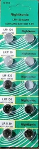 Nightkonic 10 Pk, AG10 LR1130 LR54 389 batteria alcalina a bottone ~ nuova - Foto 1 di 6