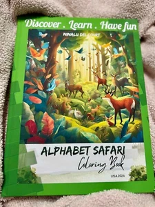 Alphabet Safari - Coloring Book - Hardcover - Ninalu Delcourt - GIFT FOR KIDS - Picture 1 of 21