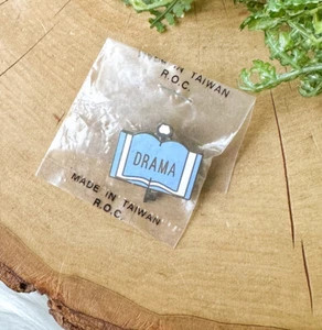 Vintage Drama Book Key Club Theatre Award Lapel Pin White Blue Gold Tone NOS - Picture 1 of 2
