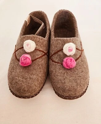 Chinelos femininos de lã feltrada natural feitos à mão aconchegantes quentes leves - Imagem 1 de 4